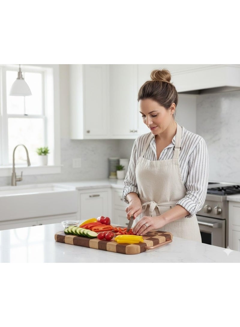 Bamboo Chopping Board for Kitchen with Metal Handle – Premium Natural Bamboo Cutting Board for Vegetables, Meat and Fruits – Heavy Duty End Grain / Edge Grain Wooden Cutting Board Knife Friendly – Eco-Friendly Recyclable Biodegradable Bamboo Board – Thick Non-Slip Kitchen Cutting Board and Elegant Cheese & Charcuterie Serving Board 33 x 23 CM - Image 3